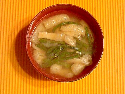 十六ささげと油揚げの味噌汁♪